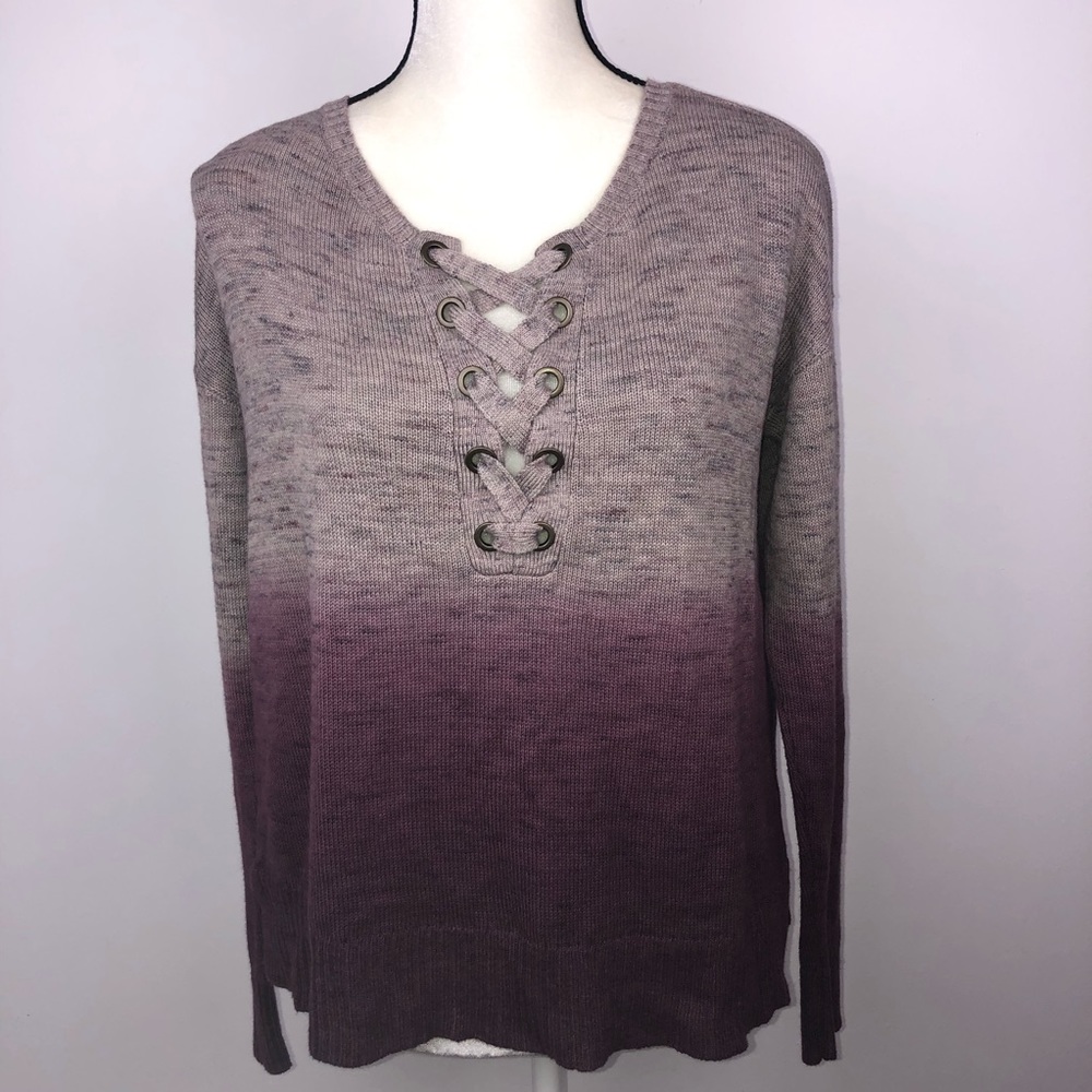 American Eagle Ombre Criss Cross Lace Up Sweater Size Medium Color Purple